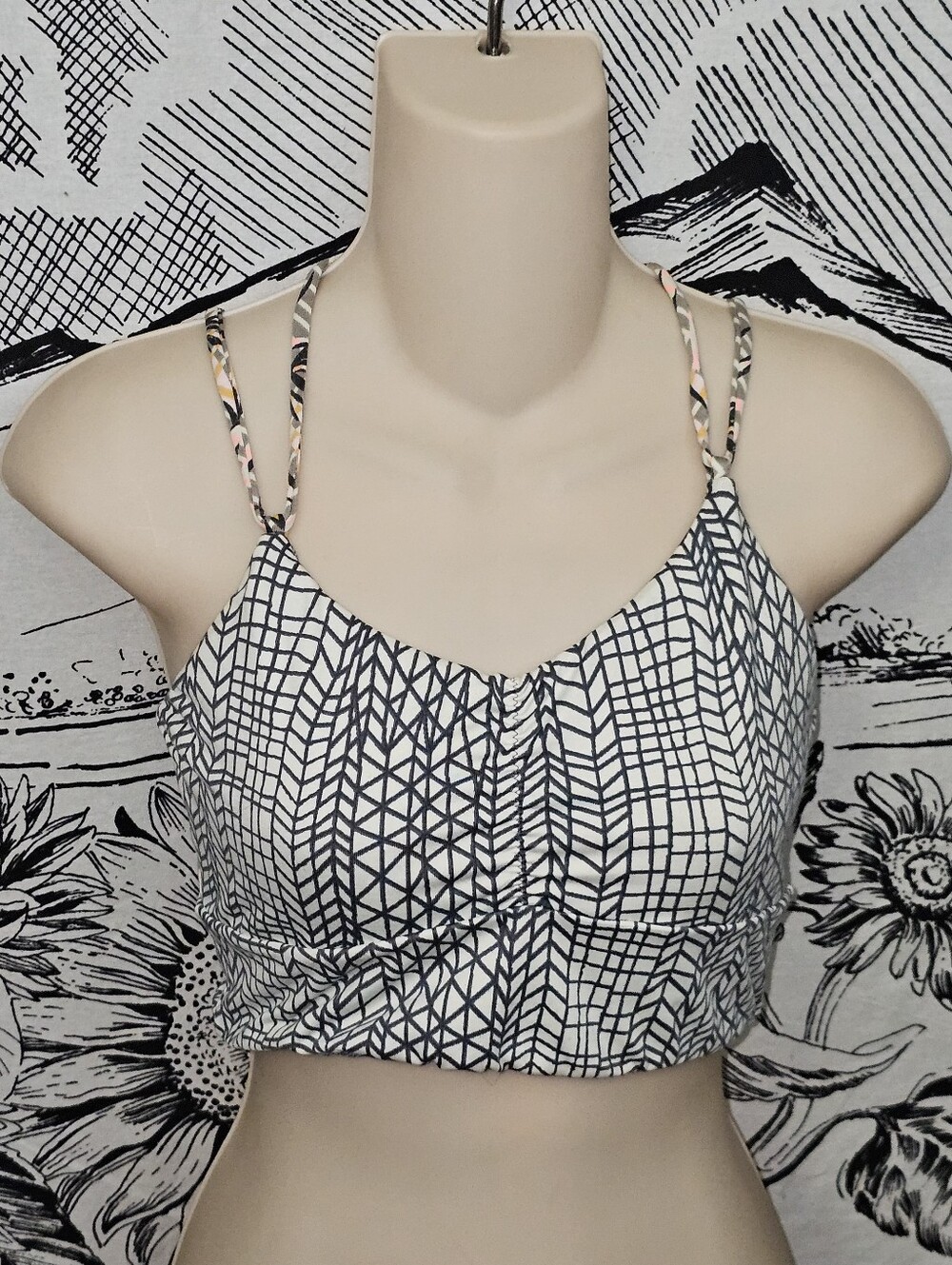Maaji Black & White Geometric Reversible Halter Strappy Bikini Top Sz Medium